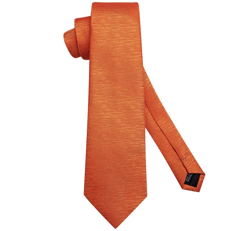 Dubulle Mens Tie Set Solid Paisley Silk Striped Necktie for Men with Cufflinks Tie and Pocket Square,Orange Solid - Image 3